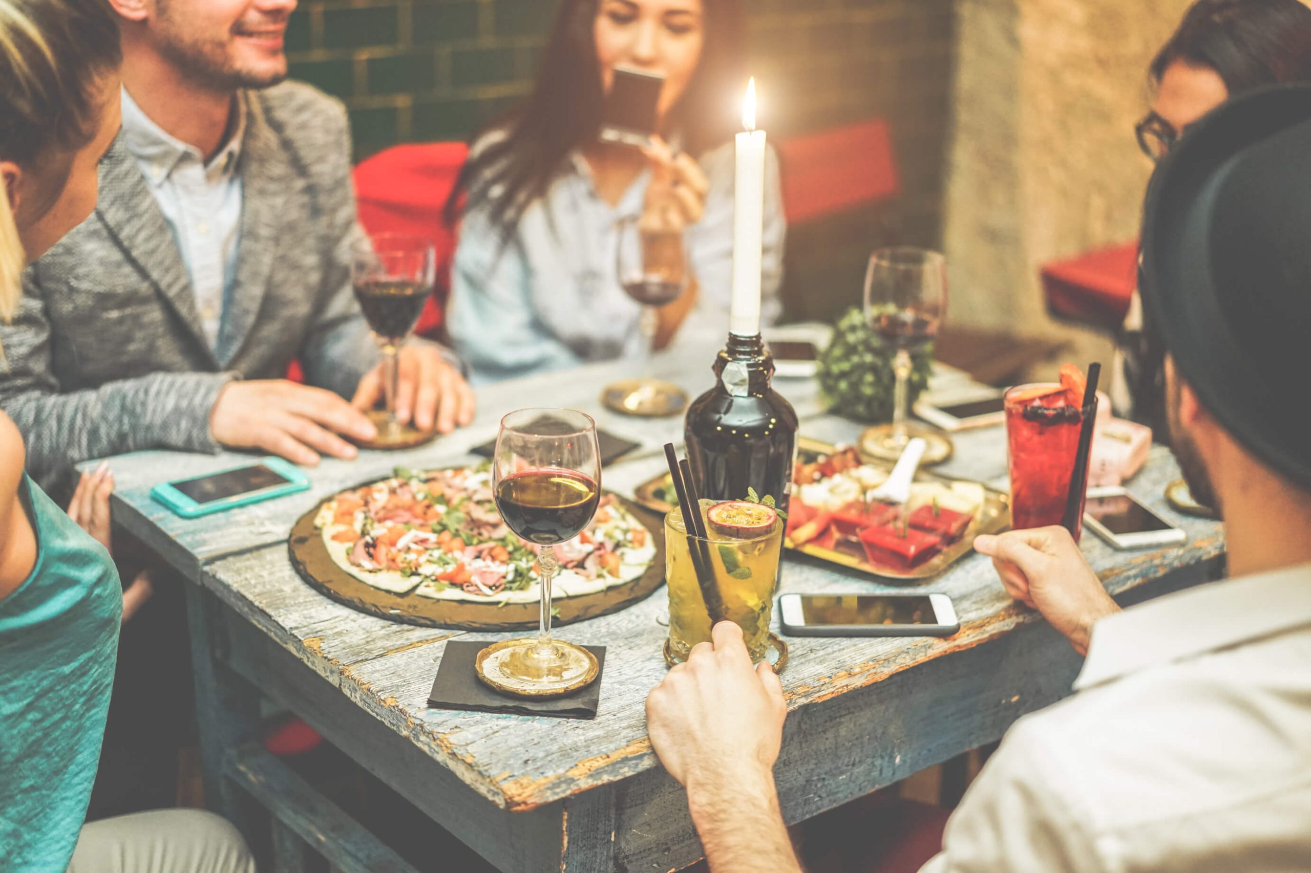 students eating in restaurant